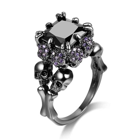 OBSEDE Black Skull Ring Cubic Zirconia Rings for Women Claw Gothic Engagement Band Ring Size 6-9 ...