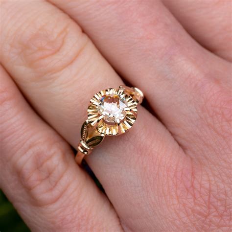 Antique Rose Cut Diamond Solitaire Engagement Ring 18K Yellow Gold