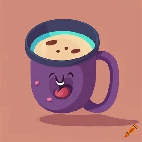 Funny coffee mug in cute cartoon style illustration on Craiyon