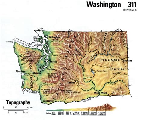 Topograpy map of Washington state, large image map for free use