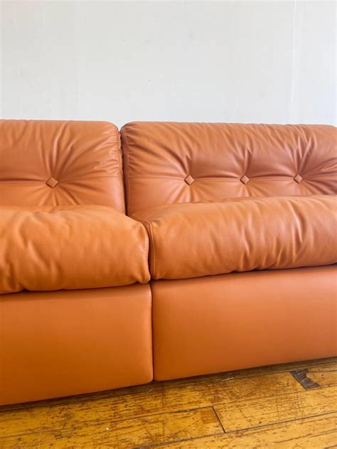 Adriano Piazzesi 1970s Sofa Newly Upholstered with Copper Brown Italian Leather For Sale at 1stDibs