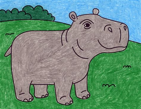 Easy How to Draw an Hippopotamus Tutorial and Coloring Page