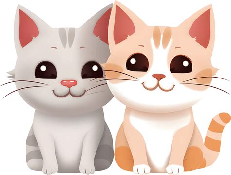 Two cute smiling kitten cat cartoon, PNG file no background, AI ...