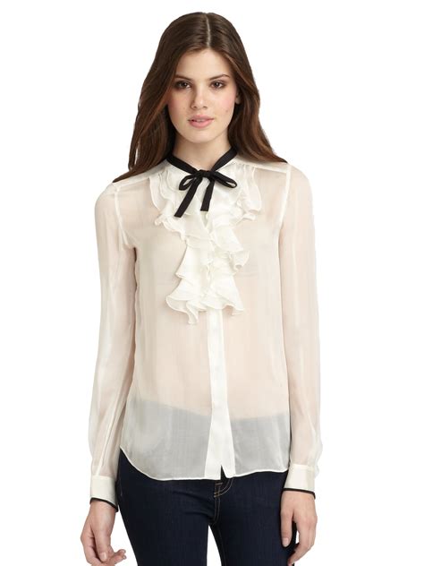 Lyst - Dolce & Gabbana Sheer Ruffled Silk Blouse in White