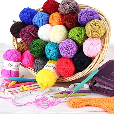 Glokers Crochet Hooks and Yarn Set - 24 Balls of Premium Acrylic Yarn ...