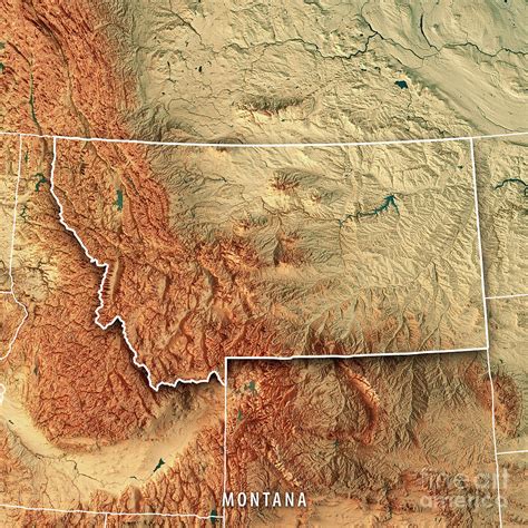 Montana State USA 3D Render Topographic Map Border Digital Art by Frank ...