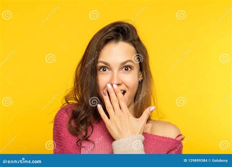 Surprised Astonished Girl Cover Mouth Reaction Stock Photo - Image of ...