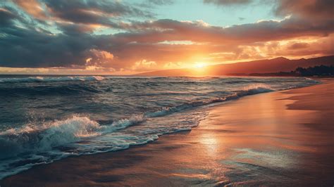 Wallpaper Hawaii, sunset, beach, ocean, coast, sky, 4k, Nature #17813