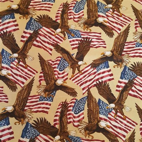 QOV US Flags & Bald Eagles on Tan ~ Patriotic, 100% QSQ Cotton, Sold BTY #AndoverFabrics | Eagle ...