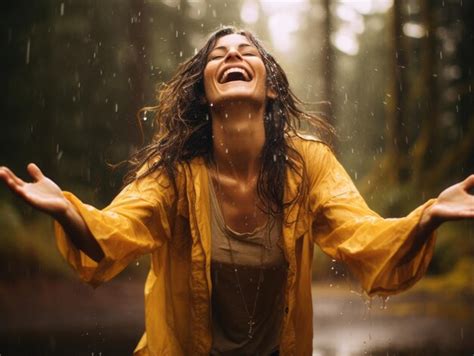 Premium AI Image | Carefree woman joyfully dances in the refreshing rain