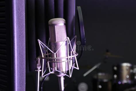 Condenser Microphone in Modern Recording Studio. Stock Image - Image of ...