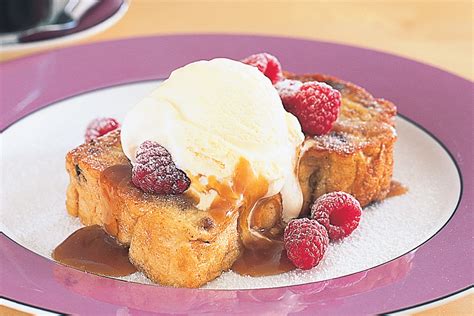 French raisin toast with ice-cream and caramel sauce