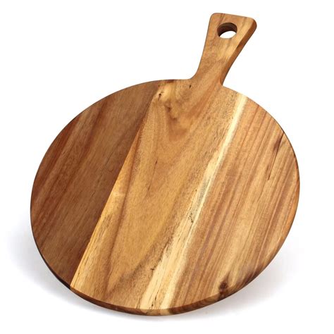 Buy Acacia Wood Cutting Board with Handle Wooden Chopping Board Round Paddle Cutting Board for ...