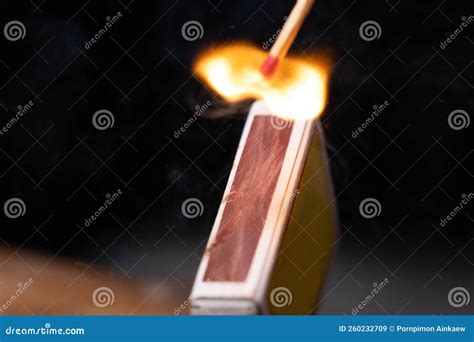 Matchstick Fires on Matchbox in Slow Motion Close-up. the Match Was ...