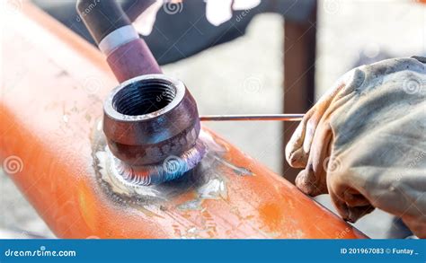 View Of The Weldolet Fitting Weld Of The Pipe With Gas Tungsten Arc Welding Method. Weldolet Is ...