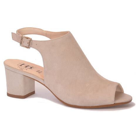 HB Shoes Womens Shannon B692 Beige Suede Heeled Peep-Toe Sandals