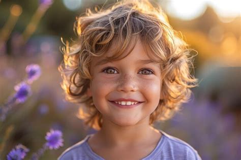 Premium Photo | Young Boy Smiling in Purple Flower Field