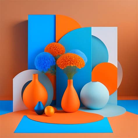 Premium Photo | Orange and blue background Pottery vases flowers still life Minimalist color ...