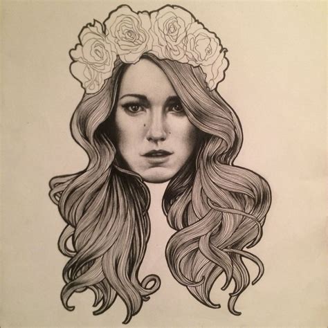 Blake lively with a flower crown. Drawing in pencil and pen # ...