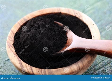 Activated Charcoal Powder. Black Charcoal Powder on Table Stock Image - Image of healthy ...