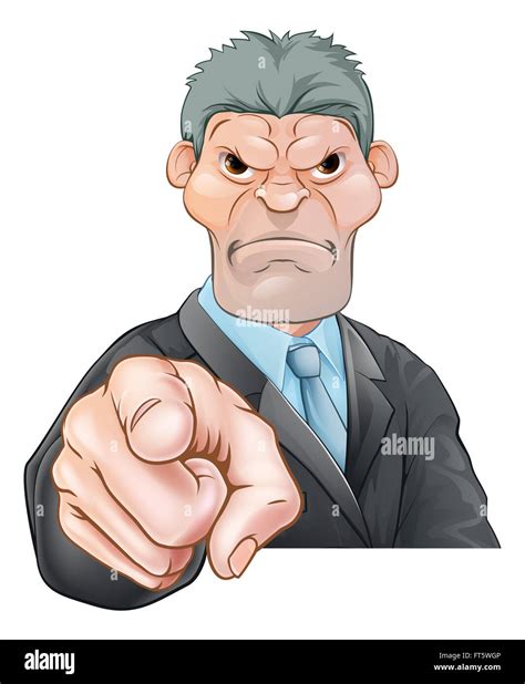 A threatening mean looking cartoon businessman, manager, boss or office bully pointing Stock ...