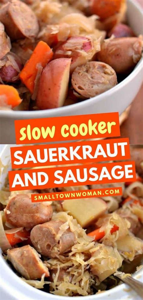 Slow Cooker Sauerkraut and Sausage - Small Town Woman