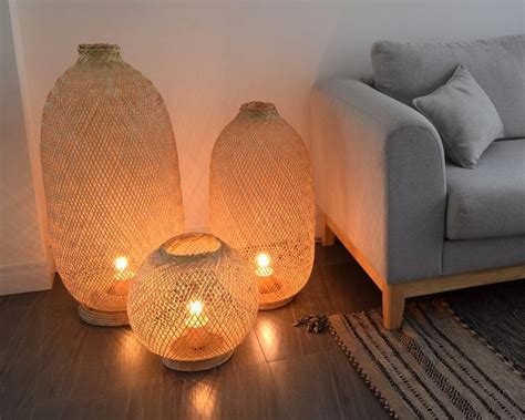 Freestanding Bamboo Floor Lamp Handmade Wooden Light Thai - Etsy UK in 2024 | Bamboo floor lamp ...