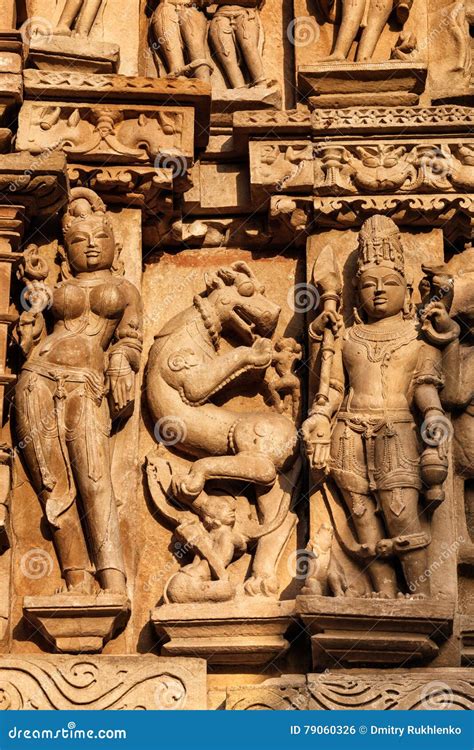 Famous Sculptures of Khajuraho Temples, India Stock Photo - Image of carve, sculpture: 79060326