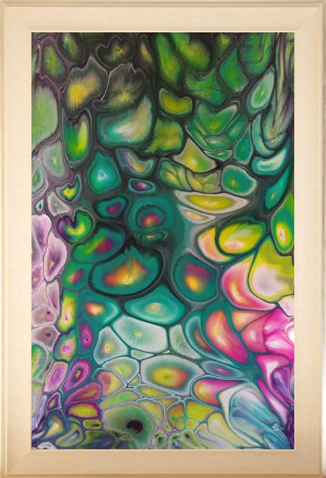 Framed Fluid Acrylic Painting Pour Art Modern Abstract Contemporary Cells Resin Finish - by ...