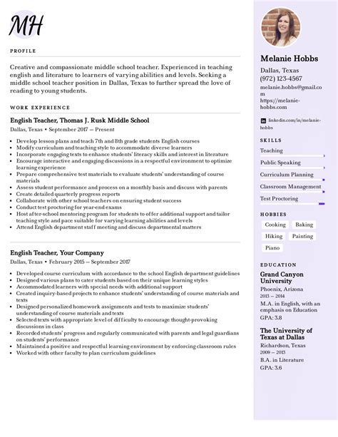 Middle School Teacher Resume Example & Writing Tips for 2022