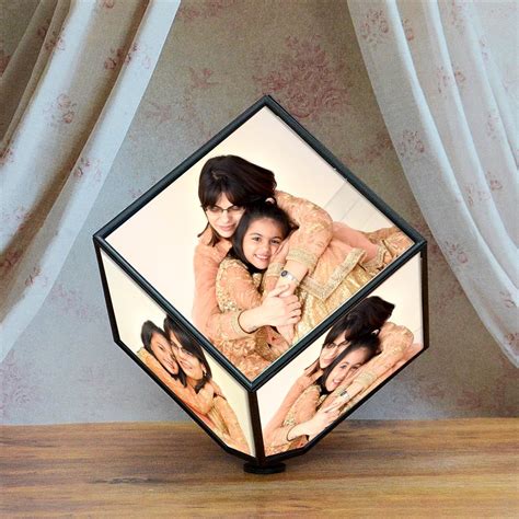 Personalized White Rotating Photo Cube, Gifts for Mother