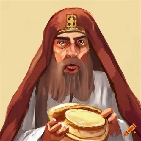 Drawing of a canaanite high priest serving pancakes