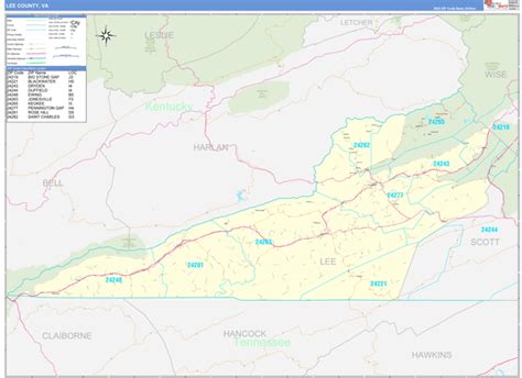 Lee County, VA Zip Code Wall Map Basic Style by MarketMAPS - MapSales