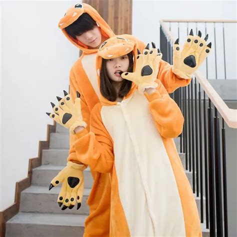 Cute Charmander Pokemon Cosplay Costume Flannel Hooded Adults Halloween Carnival Christmas ...