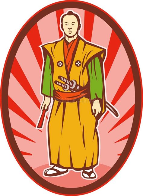 Samurai Warrior with Katana Sword Fighting Stance Stock Illustration - Illustration of male ...
