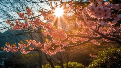 Beautiful Sunrise Through The Cherry Blossom Tree Background, Cherry ...