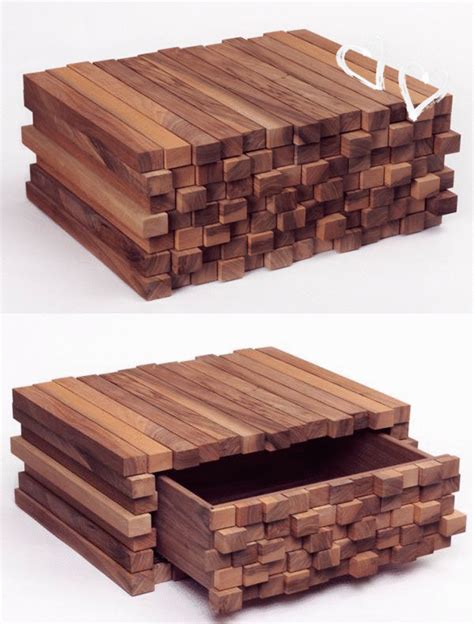 two pictures of wooden boxes stacked on top of each other