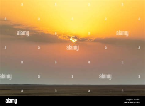 Sunrise in the desert in direction to The Abu Simbel temples Stock ...