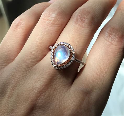 2ct Large Moonstone Pear Halo Engagement Ring Teardrop | Etsy