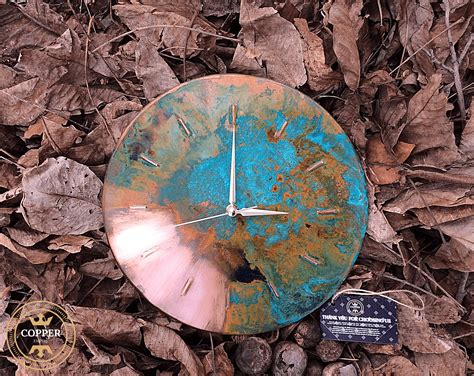 Patina Old Copper Wall Clock Handmade Rusted, Oxidized Embossed Aged Rustic Old Copper Wall ...