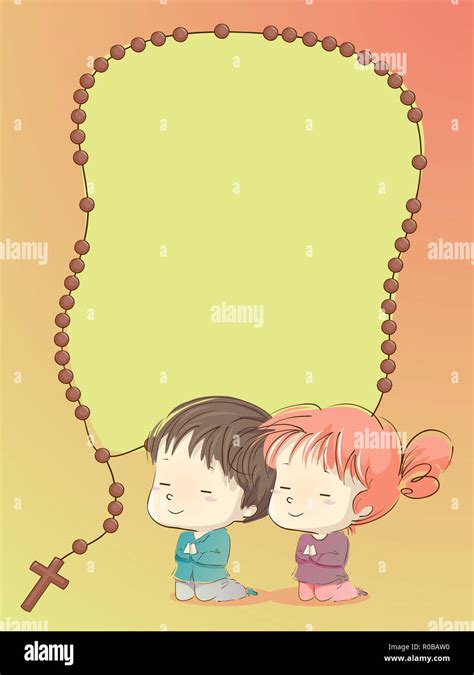 Background Illustration of Kids Praying with a Rosary Frame Design Stock Photo - Alamy