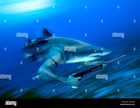 Shark and human, Digital photo creative editor Stock Photo: 59789733 - Alamy