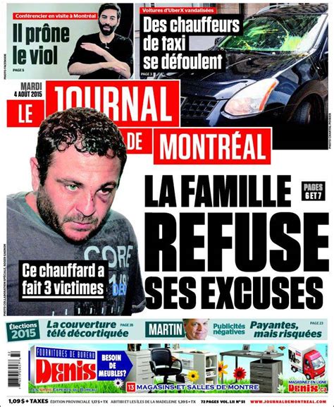 Periódico Le Journal de Montréal (Canadá). Periódicos de Canadá. Edición de martes, 4 de agosto ...