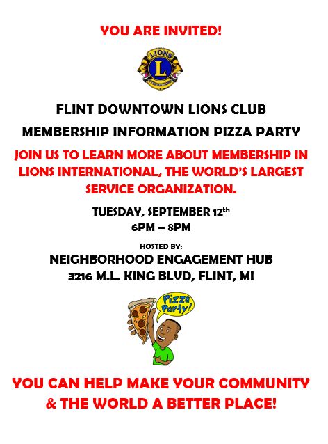 Lions Club Membership Information Pizza Party | Flint Neighborhoods United