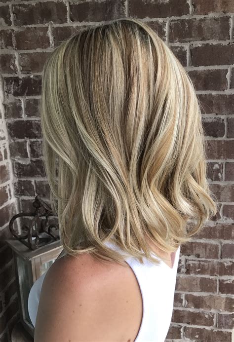 Golden and honey with Platinum blonde highlights • Long angled bob ...