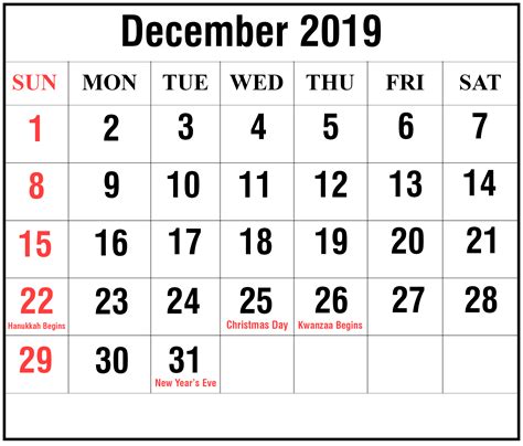 😃[Free}*^ December 2019 Printable Calendar for Word, Excel & PDF