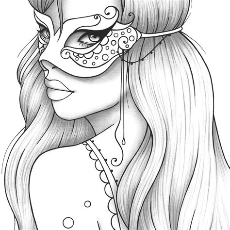 Printable Coloring Page Girl Portrait and Mask Colouring Sheet - Etsy ...