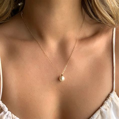 Gold Pearl Necklace, Small Pearl Pendant, Pearl Gift, Single Pearl ...