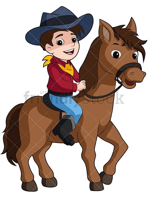 Boy Cowboy Riding Pony Horse Cartoon Vector Clipart - FriendlyStock