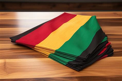 Premium AI Image | Folded threecolored kwanzaa flag on wooden table